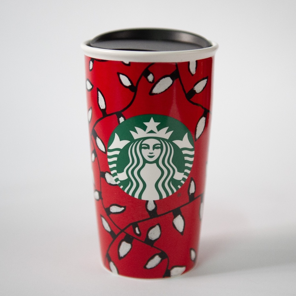Starbucks 2016 Christmas Red String Lights Ceramic Travel Mug